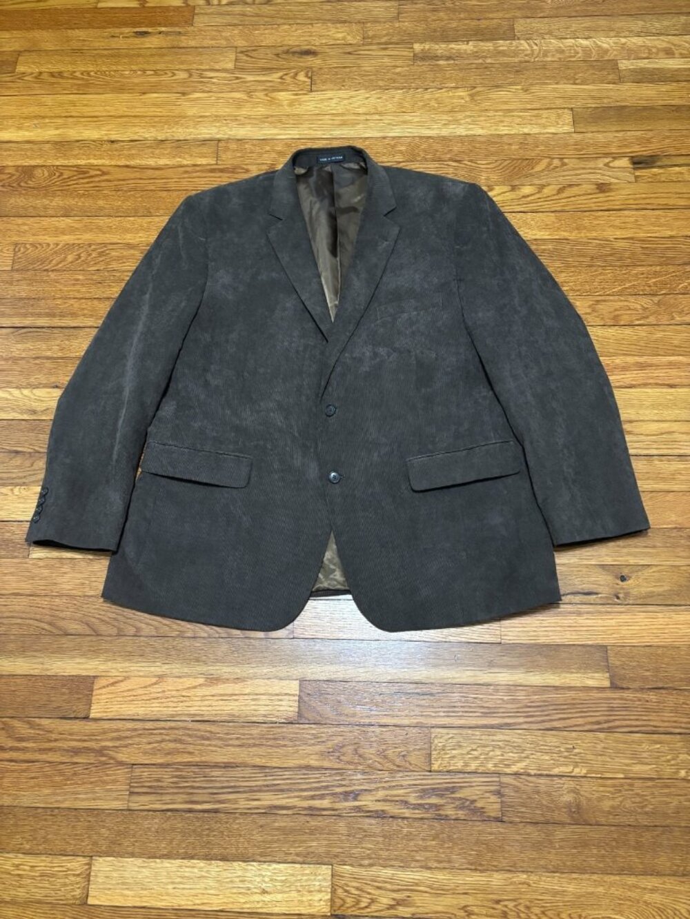 Jones New York Mens Blazer Jacket Size 48R Brown Corduroy 2 Button Sport Coat